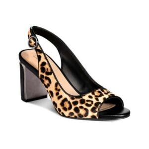 Leopard Print Slingback Block Heel Peep-Toe Sandals - Women